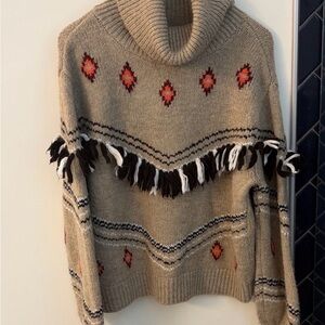 Lou & Grey Cozy Tan Patterned Turtleneck Sweater